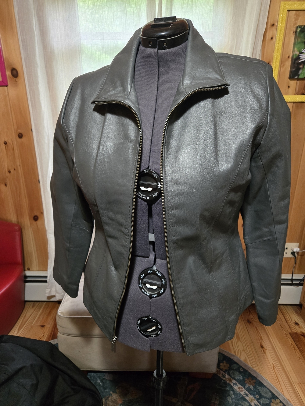Classic Women’s Gray Leather Zip Jacket